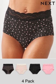 Black/Pink Heart Print Cotton and Lace Knickers 4 Pack