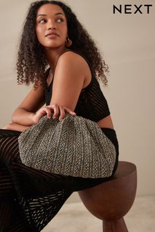 Black/White Raffia Clutch Bag