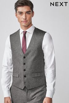 Grey Nova Fides Wool Blend Herringbone Suit Waistcoat