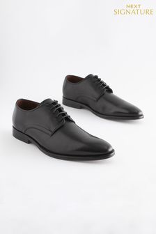 Black Signature Leather Plain Derby Shoes