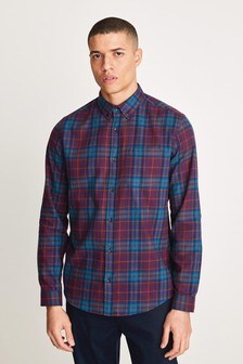 Purple Brushed Flannel Check Long Sleeve Shirt