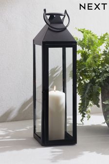 Black Black Large Metal and Glass Lantern
