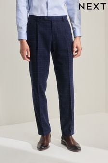 Navy Tailored Textured Check Suit: Trousers