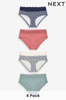 Blue/Pink/Green Cotton and Lace Knickers 4 Pack