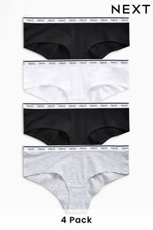 White/Black/Grey Cotton Rich Logo Knickers 4 Pack