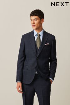 Navy Blue Slim Fit Prince of Wales Check Suit Jacket