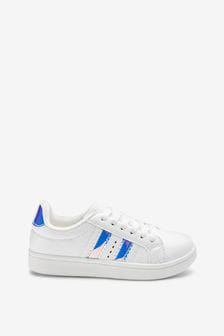 Iridescent/White Lace-Up Trainers