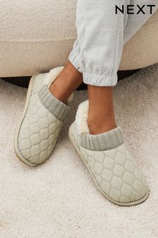 Grey Quilted Shoot Slippers