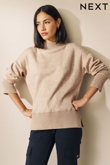 Neutral High Neck Cosy Soft Touch Knit Jumper