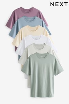 Blue/White/Green/Ecru/Purple/Grey T-Shirts 6 Pack