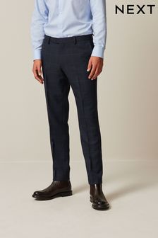 Navy Blue Slim Fit Prince of Wales Check Suit Trousers