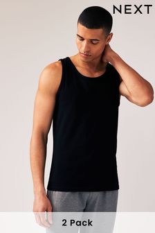 Black Pure Cotton Vests 2 Pack