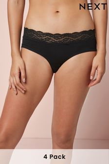 Black Cotton and Lace Knickers 4 Pack