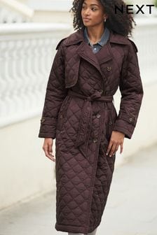 Burgundy Red Longline Quilted Trench Coat