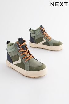 Khaki Green Lace-Up High Top Boots