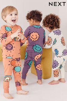Multi Smile Long Sleeve 3 Pack Pyjamas Set (9mths-8yrs)