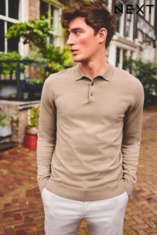 Brown Regular Knitted Long Sleeve Polo Shirt