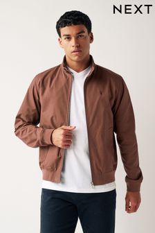 Brown Shower Resistant Check Lining Harrington Jacket