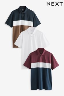 Navy & Tan/Burgundy & Navy/White Short Sleeve Jersey Polo Shirts 3 Pack