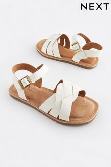 White Leather Woven Sandals