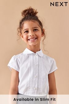 White Puff Sleeve Lace Trim School Blouse (3-14yrs)