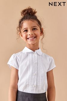 White Puff Sleeve Lace Trim School Blouse (3-14yrs)