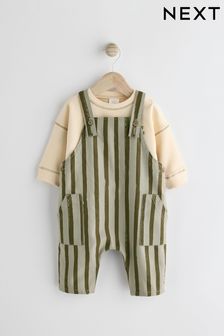 Green Stripe Baby Woven Dungaree and Sweatshirt Set (0mths-2yrs)