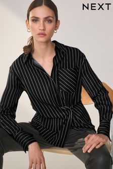 Black/White Stripe Asymmetric Pinstripe Shirt