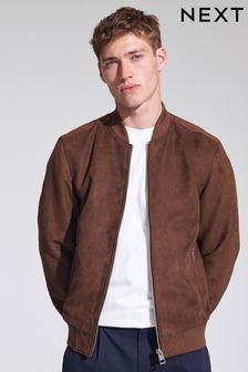 Brown Faux Suede Bomber Jacket