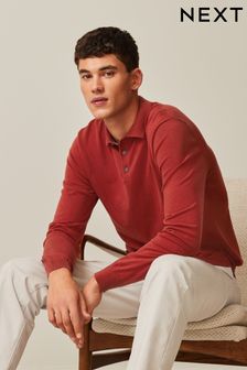 Red/Brown Regular Knitted Long Sleeve Polo Shirt
