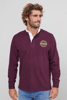 Burgundy Red Badge Long Sleeve Rugby Shirt
