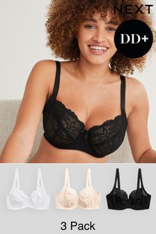 Black/White/Nude DD+ Lace Bras 3 Pack