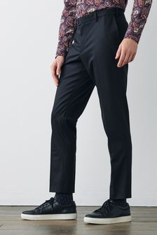 Black Wool Blend Motion Flex Suit: Trousers