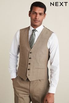 Taupe Brown Motion Flex Stretch Wool Blend Suit: Waistcoat