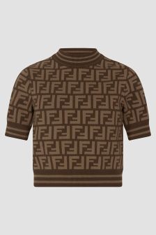 Fendi Kids Girls Knitted T-Shirt in Brown