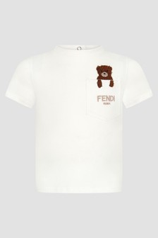 Fendi キッズ ベビー クマ ホワイト Tシャツ