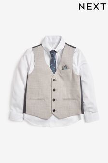 Grey Waistcoat, White Shirt & Tie Set Waistcoat (12mths-16yrs)