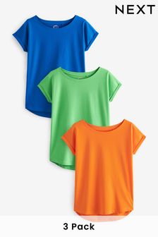 Blue/Orange/Green Cap Sleeve T-Shirts 3 Pack