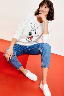 Ecru/White Snoopy Sequin Crown Sweatshirt