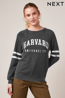 Charcoal Grey Washed Harvard License Graphic Sweatshirt