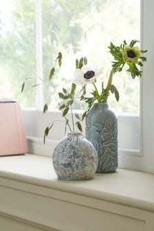Blue on White Set of 2 Blue on White Floral Ceramic Vases