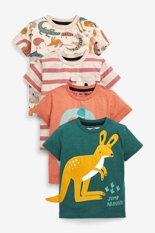 Green/ Orange Kangaroo 4 Pack Short Sleeve T-Shirts (3mths-7yrs)