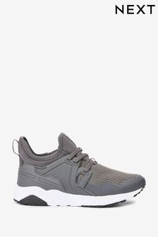Grey Mesh Elastic Lace Trainers