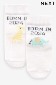 Ecru White Baby Born In 2024 Socks 2 Pack (0-12mths)