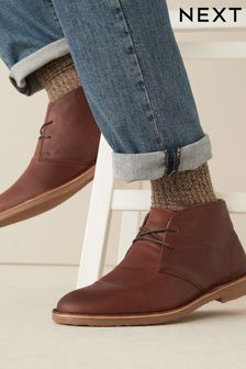 Tan Brown Leather Desert Boots