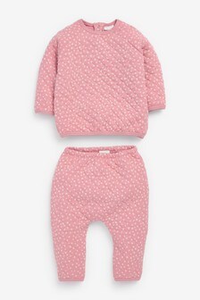 Pink Baby 2 Piece Quilted Spot Sweatshirt And Joggers Set (0mths-2yrs)