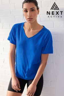 Blue Active Sports Short Sleeve V-Neck Top