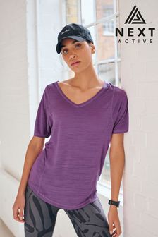 Purple Active Sports Short Sleeve V-Neck Top