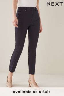 Navy Blue Tailored Elasticated Back Skinny Leg Trousers