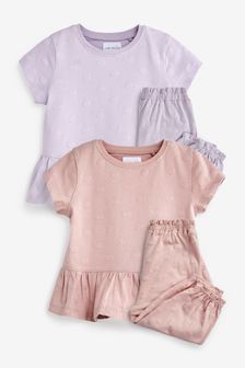 Pink/Lilac Purple 2 Pack Embroidered Peplum Pyjamas (9mths-8yrs)